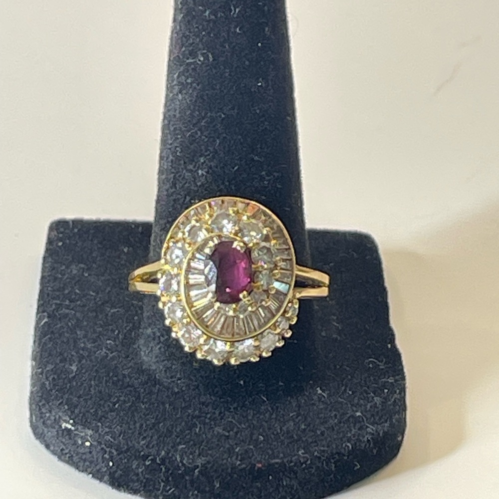 Vintage 14k Gold Cocktail Ring Diamonds Ruby Swirl Estate Appraisal $4,995 Sz 9 - Picture 2 of 16